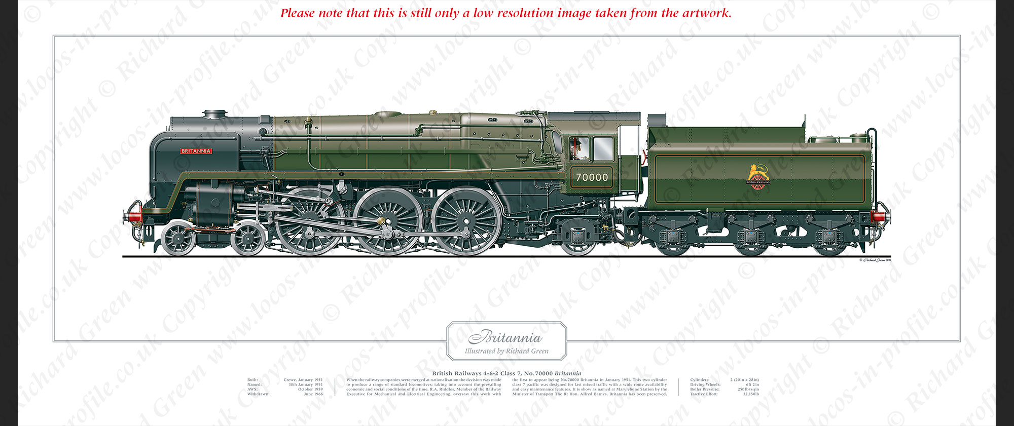 BR Class 7P No. 70000 Britannia (R. A. Riddles) Steam Locomotive Print