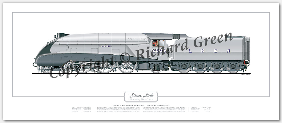 LNER A4 Class No. 2509 Silver Link (H N Gresley) Steam Locomotive Print