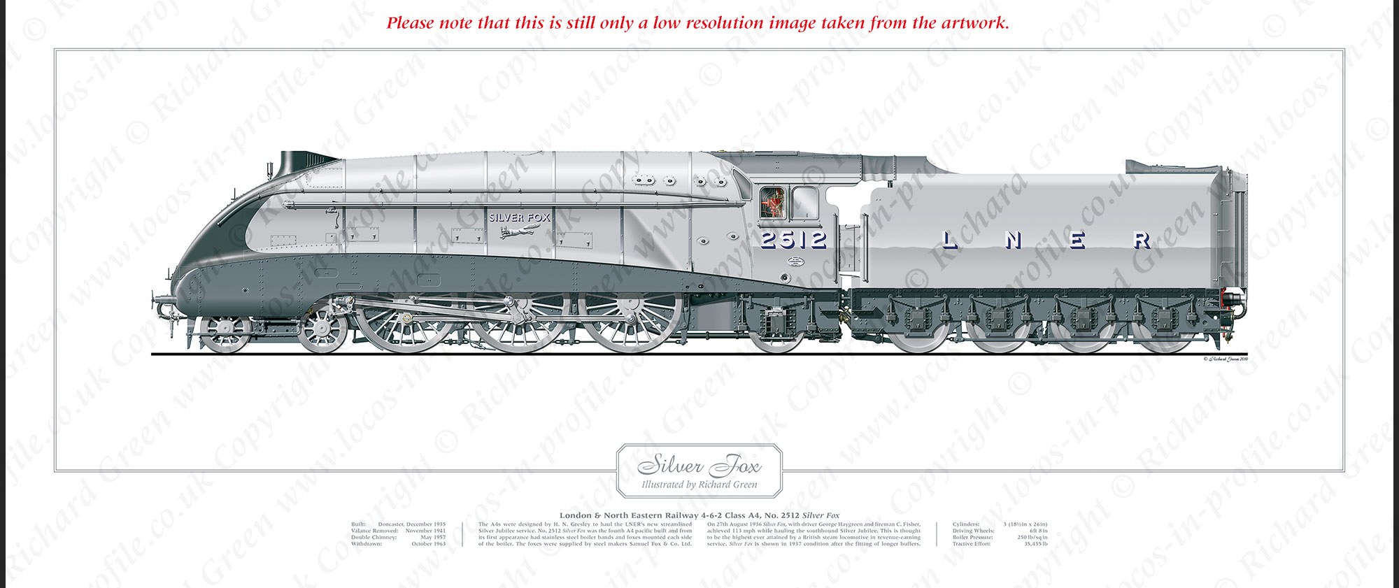 LNER A4 Class No. 2512 Silver Fox (H N Gresley) Steam Locomotive Print
