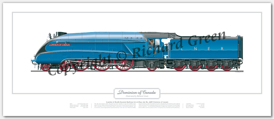 LNER A4 Class No. 4489 Dominion of Canada (H N Gresley) Steam Locomotive Print