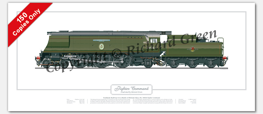 SR Battle of Britain (Light Pacific) Class No. 34064 Fighter Command - Giesl ejector (O V S Bulleid) Steam Locomotive Print
