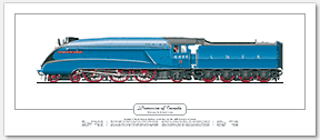 LNER A4 Class No. 4489 Dominion of Canada  (H. N. Gresley) Steam Locomotive Print