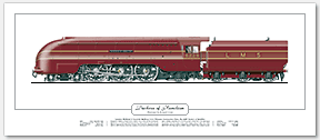 LMS Princess Coronation (Duchess) Class No. 6229 Duchess of Hamilton (W. A. Stanier) Steam Locomotive Print