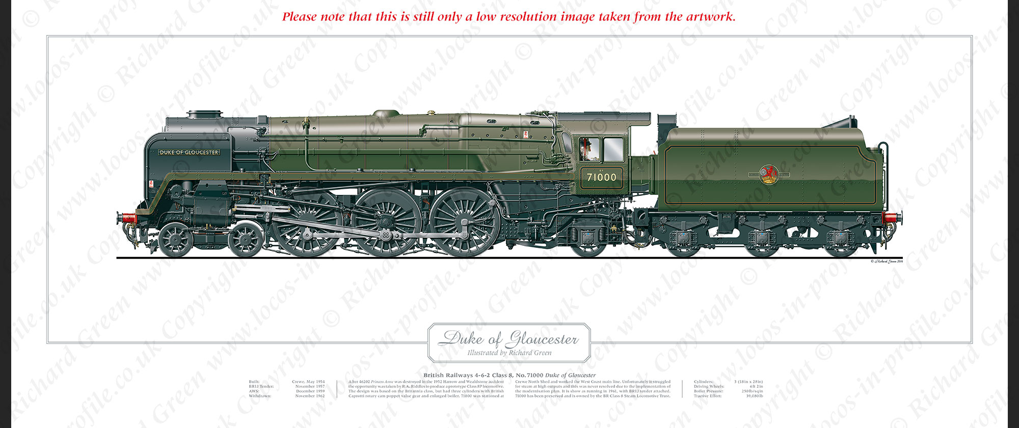 BR Class 8P No. 71000 Duke of Gloucester (R. A. Riddles) Steam Locomotive Print