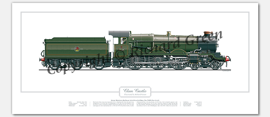 GWR Castle Class No. 7029 Clun Castle (C B Collett) Steam Locomotive Print