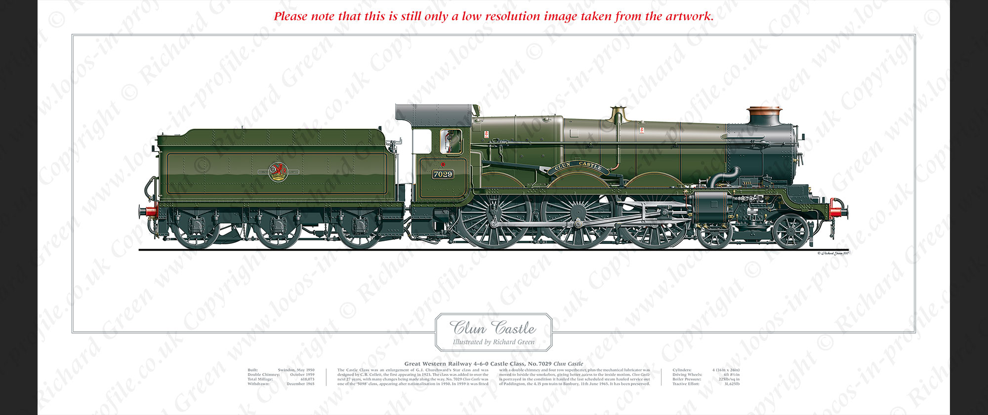 GWR Castle Class No. 7029 Clun Castle (C B Collett) Steam Locomotive Print