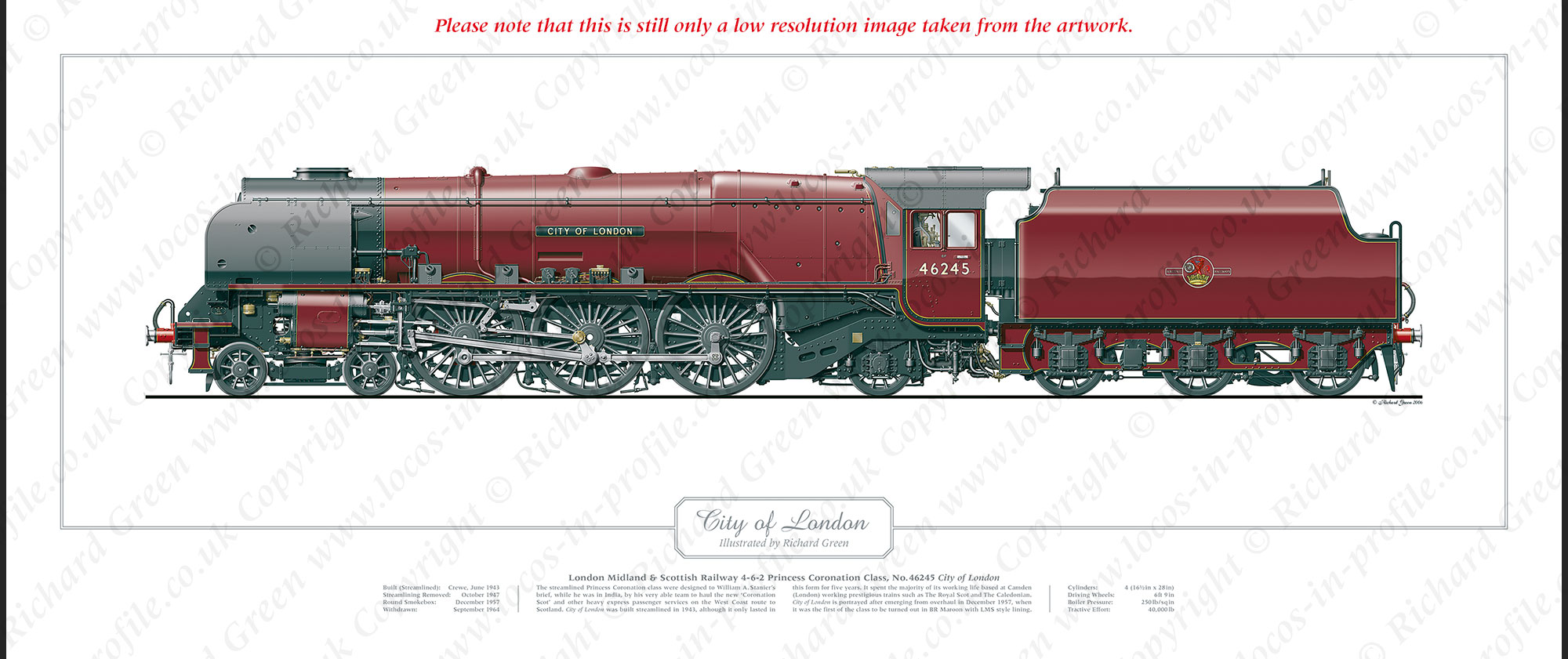 LMS Duchess No. 46245 City of London (W A Stanier) Steam Locomotive Print