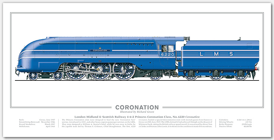 LMS Duchess No. 6220 Coronation (W A Stanier) Steam Locomotive Print