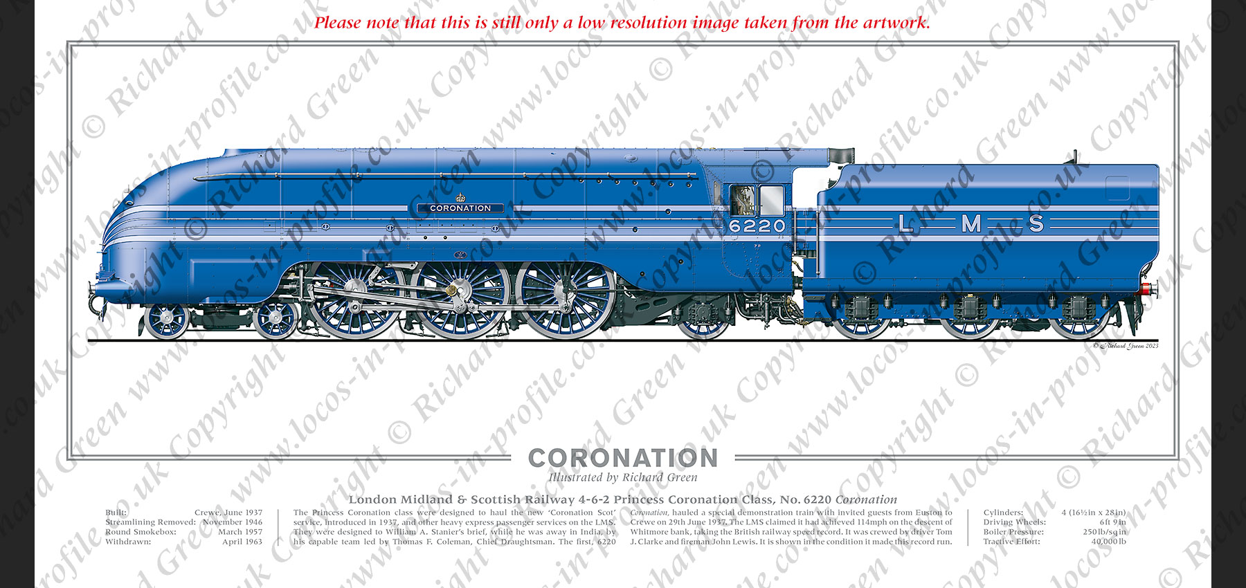 LMS Duchess No. 6220 Coronation (W A Stanier) Steam Locomotive Print