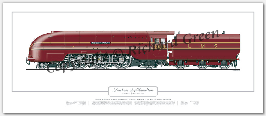 LMS Duchess Class No. 6229 Duchess of Hamilton (W A Stanier) Steam Locomotive Print