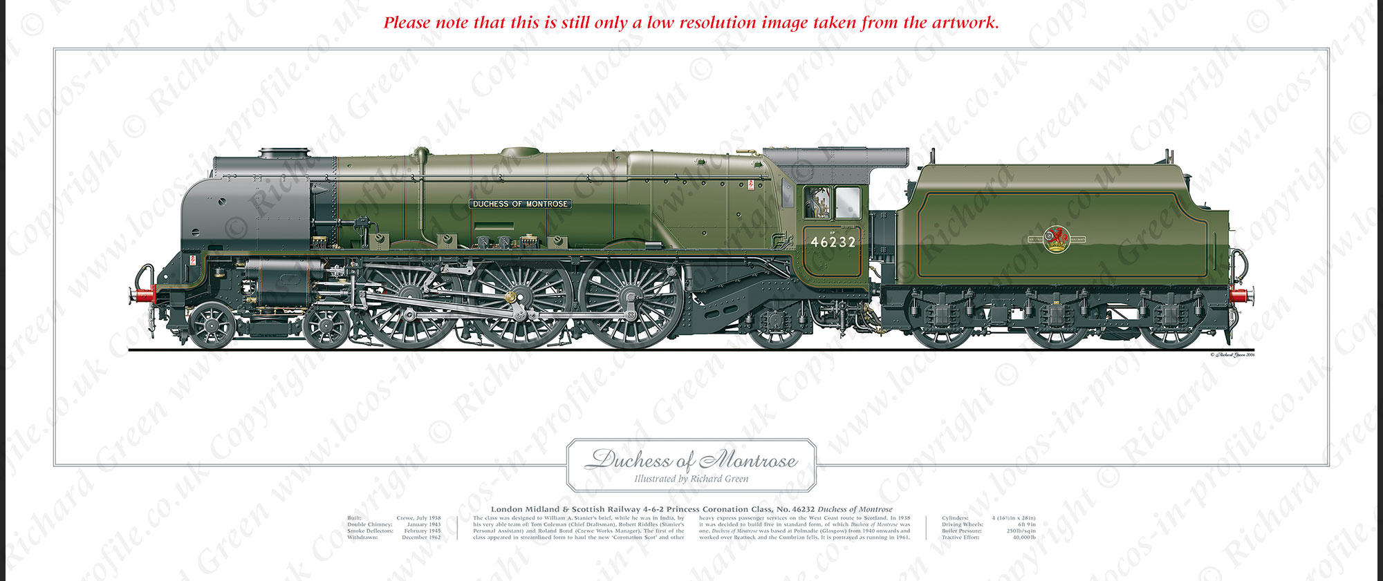 LMS Duchess Class No. 6232 Duchess of Montrose (W A Stanier) Steam Locomotive Print