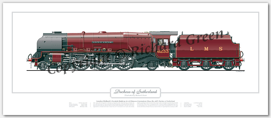 LMS Duchess Class No. 6233 Duchess of Sutherland (W A Stanier) Steam Locomotive Print