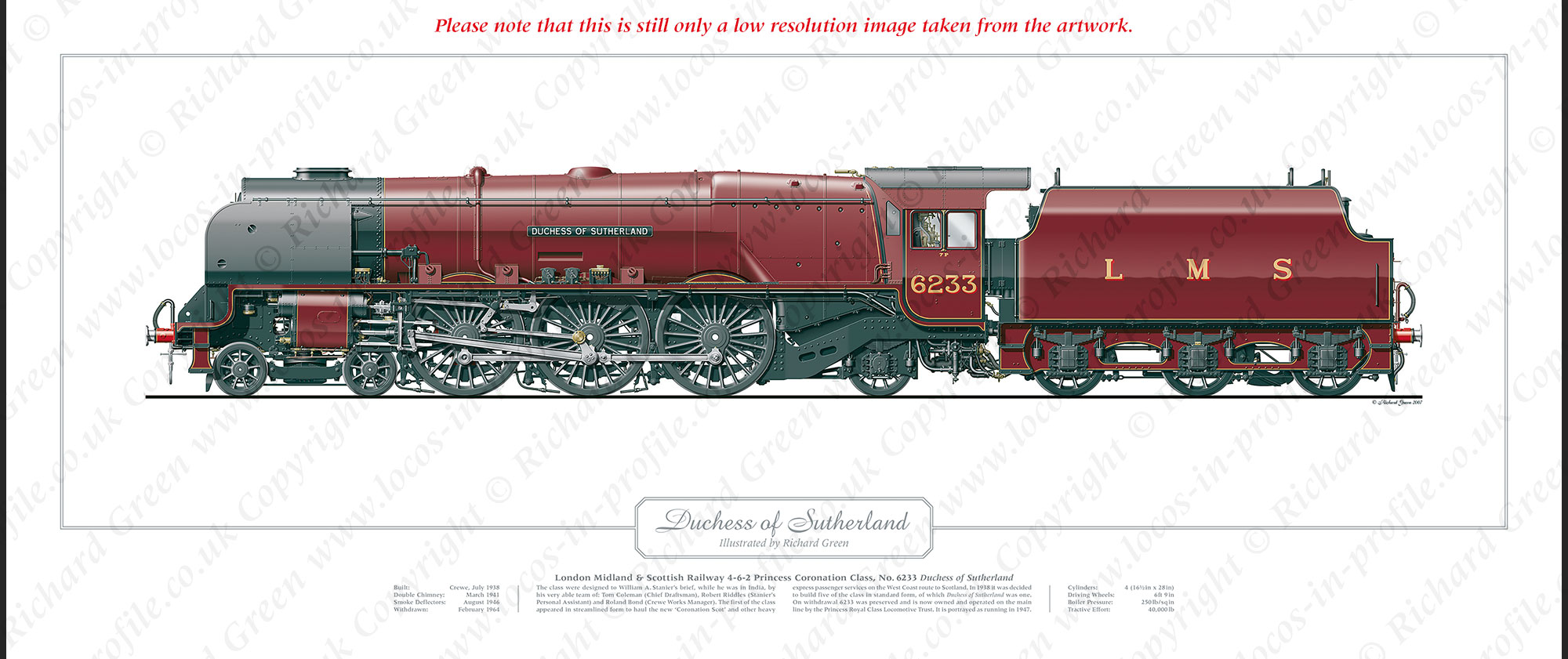 LMS Duchess Class No. 6233 Duchess of Sutherland (W A Stanier) Steam Locomotive Print