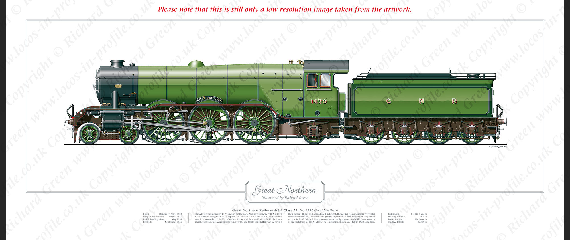 LNER A1 Class No. 470 Great Northern (H N Gresley) Steam Locomotive Print