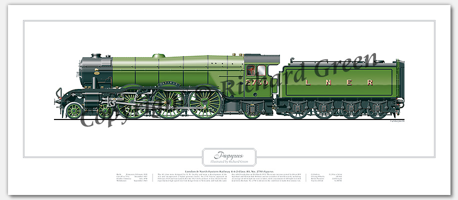 LNER A3 Class No. 2750 Papyrus (H N Gresley) Steam Locomotive Print