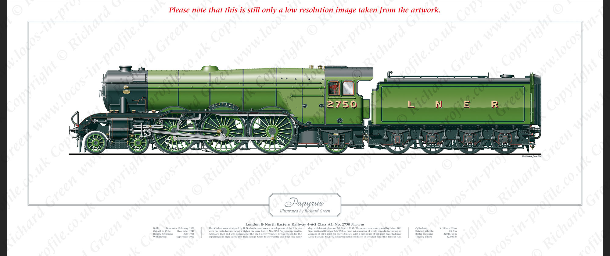 Locos In Profile Lner A3 Class No 2750 Papyrus H N Gresley Steam Locomotive Print