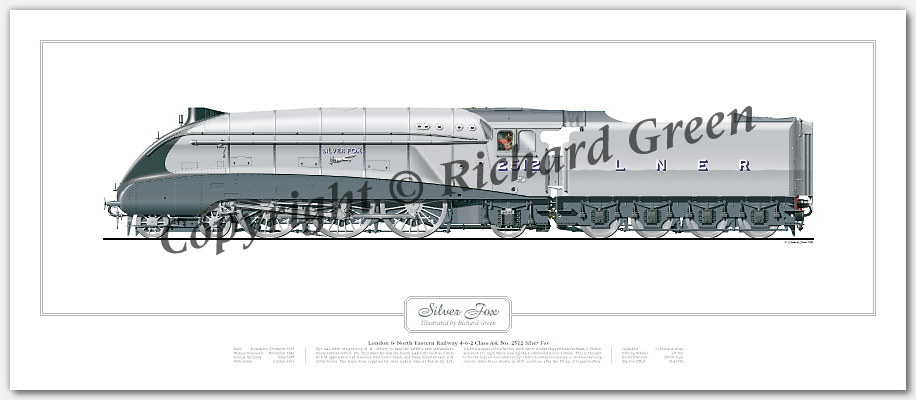 LNER A4 Class No. 2512 Silver Fox (H N Gresley) Steam Locomotive Print