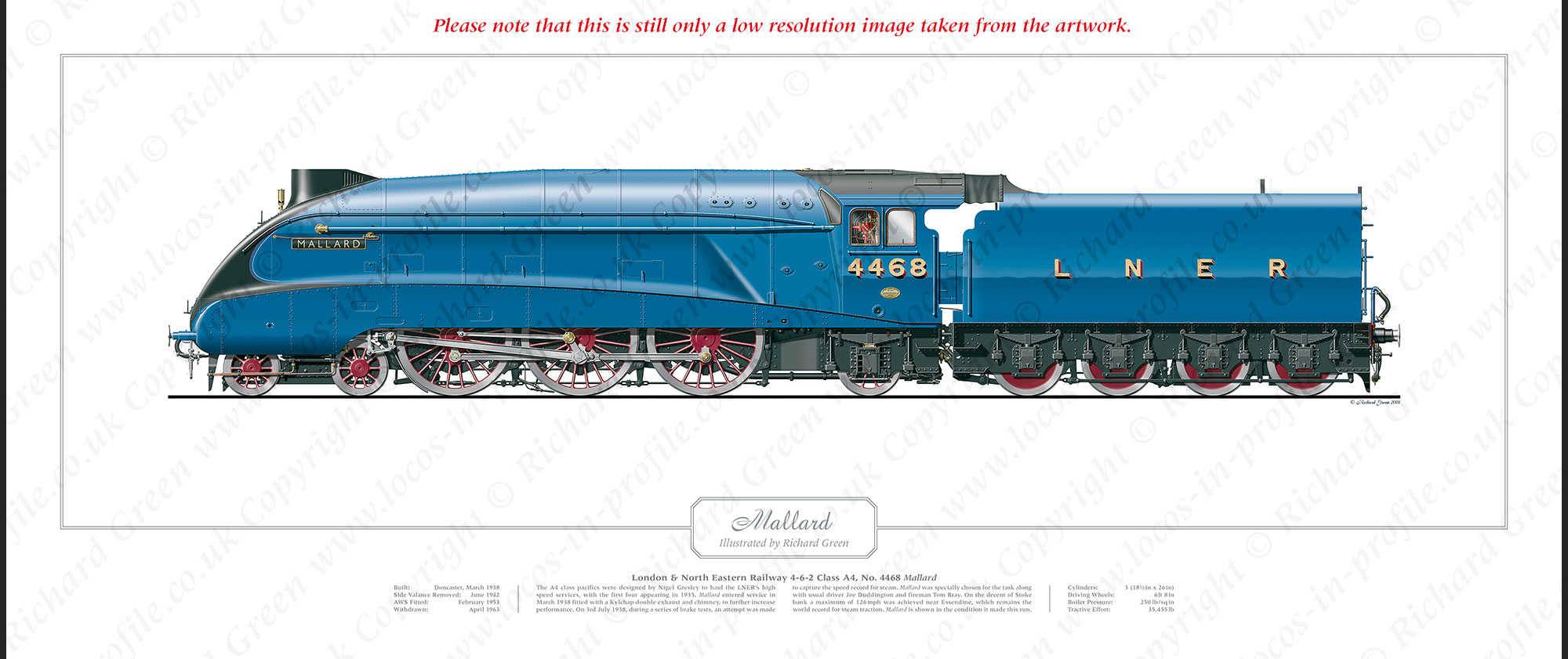NER A4 Class No. 4468 Mallard (H N Gresley) Steam Locomotive Print
