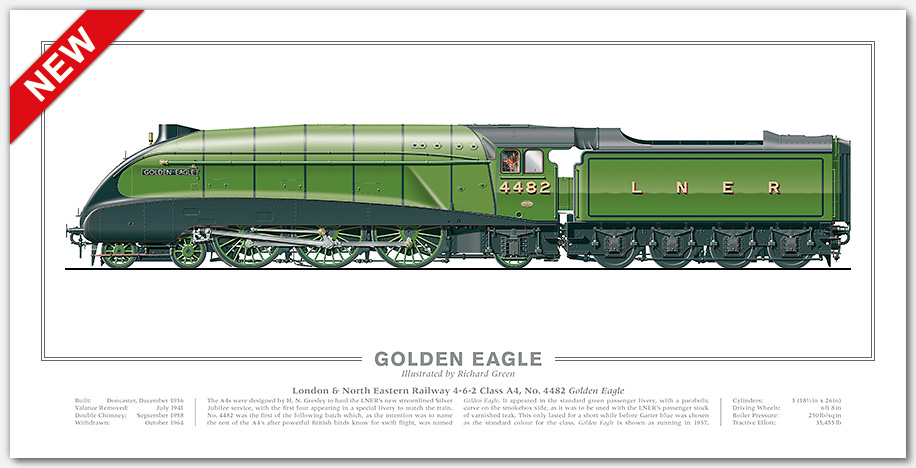 LNER A4 Class No. 4482 Golden Eagle (H N Gresley) Steam Locomotive Print