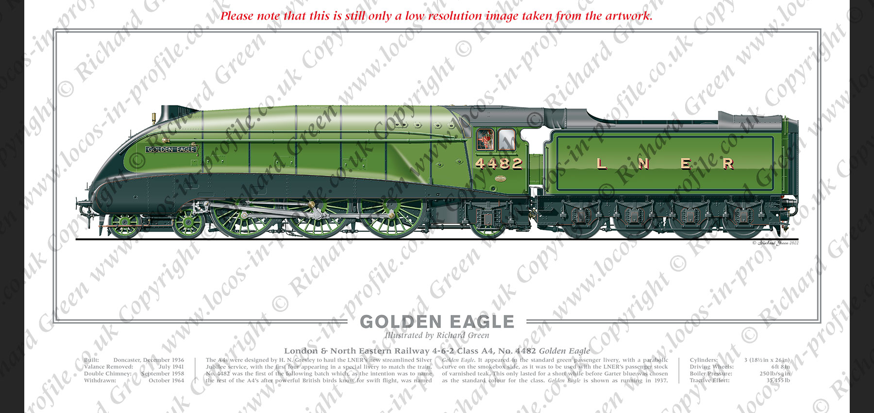 LNER A4 Class No. 4482 Golden Eagle (H N Gresley) Steam Locomotive Print