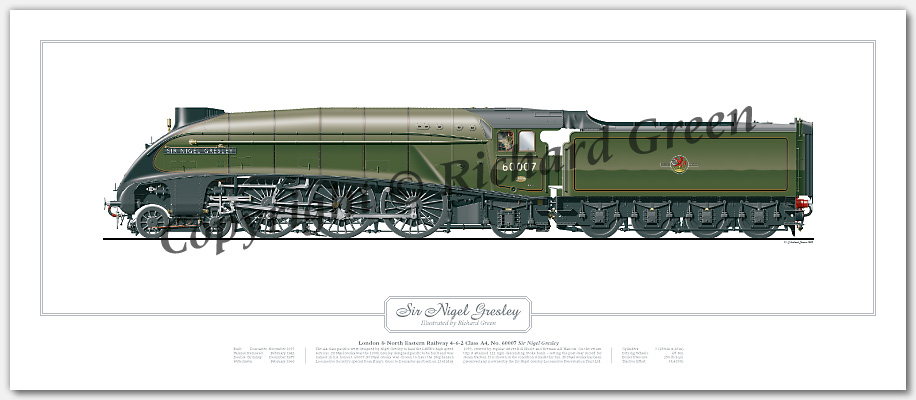 LNER A4 Class No. 60007 Sir Nigel Gresley (H N Gresley) Steam Locomotive Print