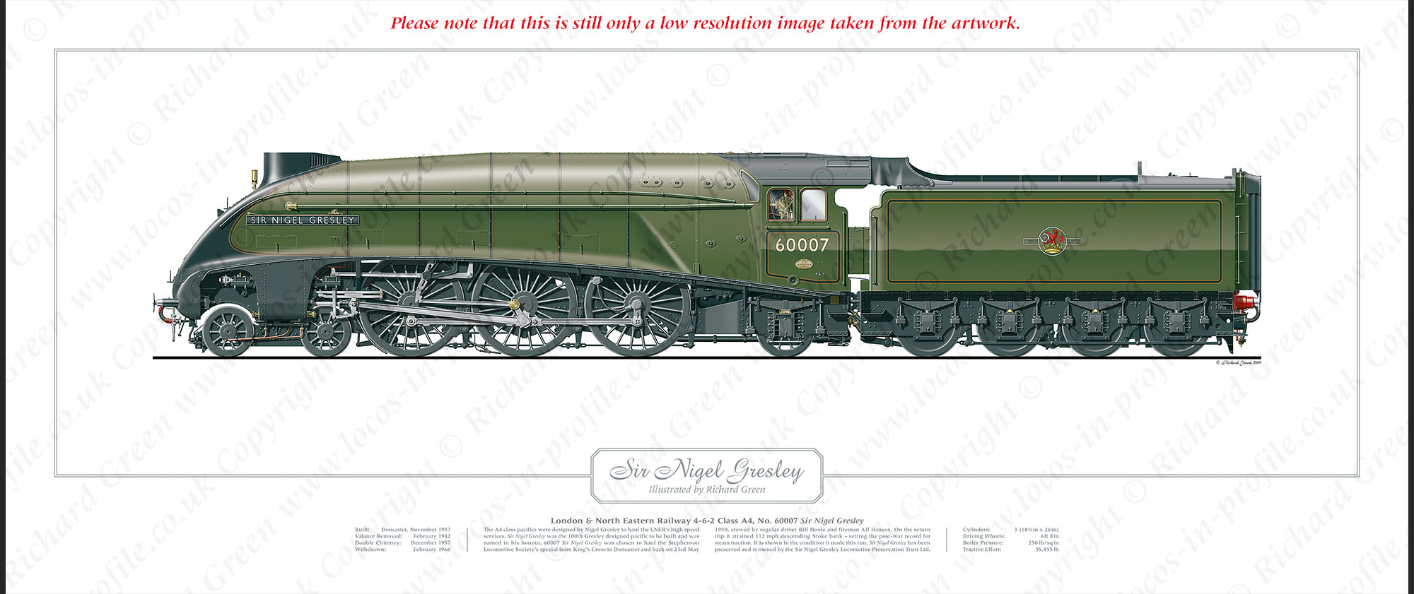 LNER A4 Class No. 60007 Sir Nigel Gresley (H N Gresley) Steam Locomotive Print