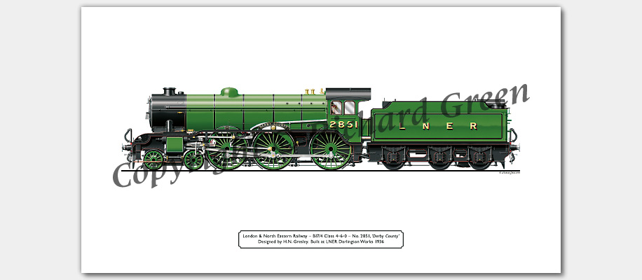 LNER B17/4 Footballer No 2851 (61651) Derby County (H. N. Gresley) Steam Locomotive Print