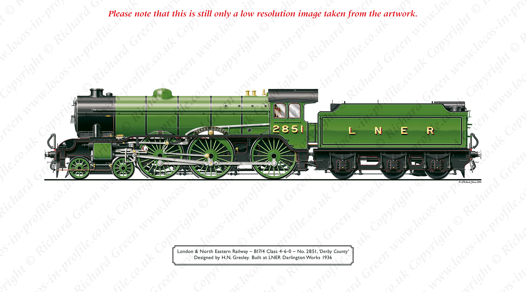 LNER B17/4 Footballer No 2851 (61651) Derby County (H. N. Gresley) Steam Locomotive Print