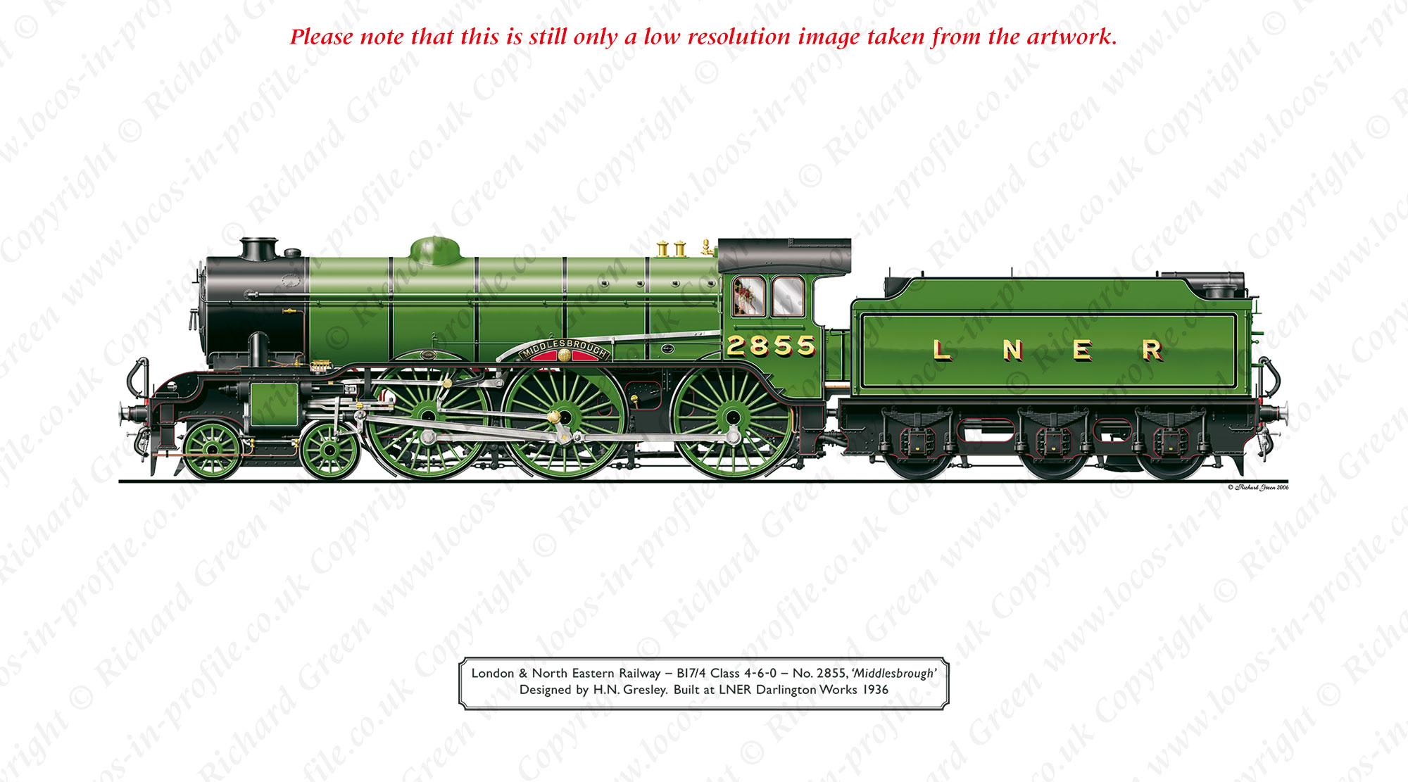 LNER B17/4 Footballer No 2855 (61655) Middlesbrough (H. N. Gresley) Steam Locomotive Print