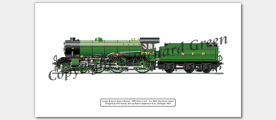 LNER B17/4 Footballer No 2862 (61662) Manchester United (H. N. Gresley) Steam Locomotive Print