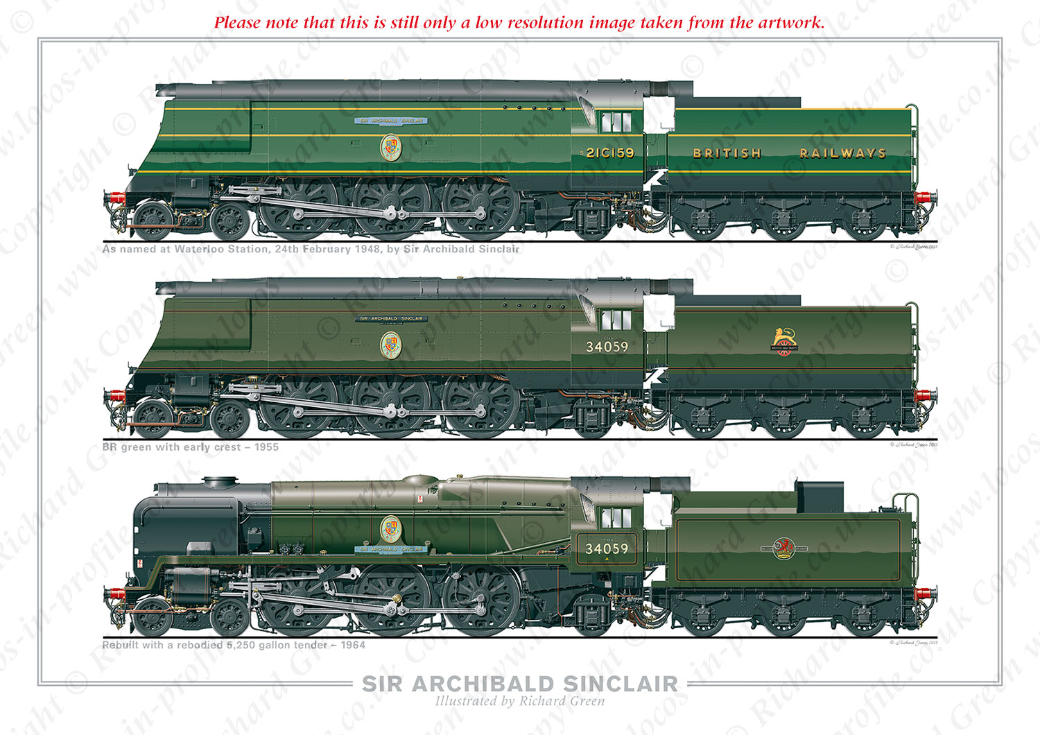 R/BR Battle of Britain (Light Pacific) Class 4-6-2 No. 21C159/34059 Sir Archibald Sinclair (O. V. S. Bullied) Steam Locomotive Print