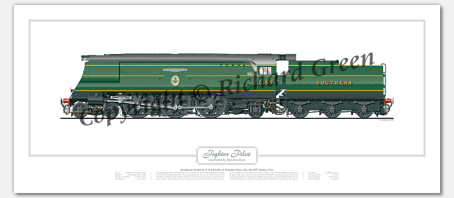 SR Battle of Britain (Light Pacific) Class No. 21C155 Fighter Pilot (O V S Bulleid) Steam Locomotive Print