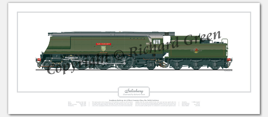 SR West Country (Light Pacific) Class No. 34002 Salisbury (O V S Bulleid) Steam Locomotive Print