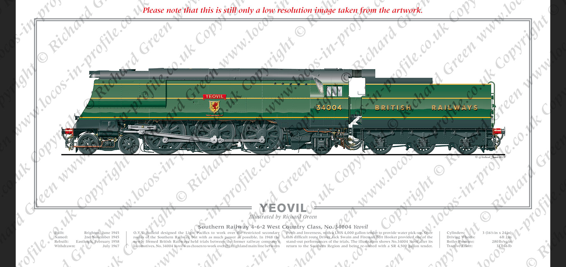 SR West Country (Light Pacific) Class No. 34004 Yeovil (O V S Bulleid) Steam Locomotive Print