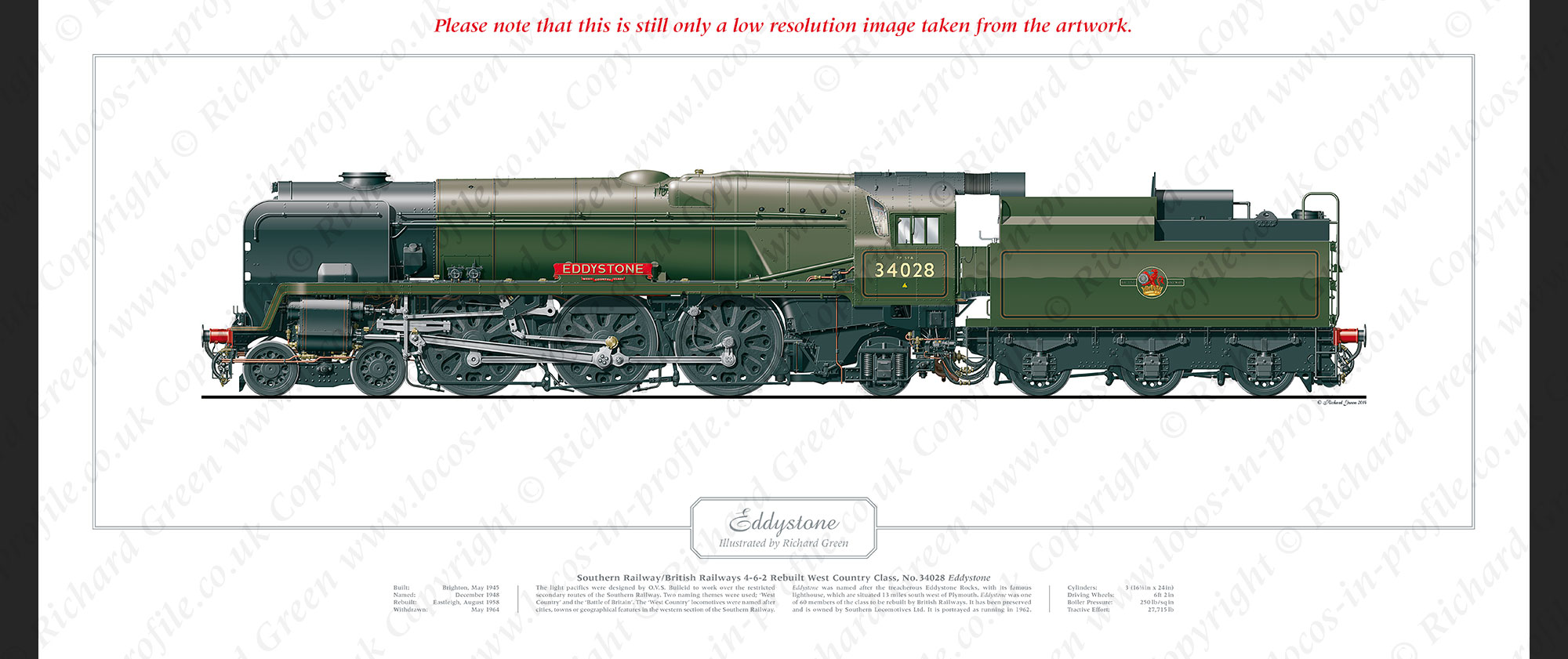R/BR Rebuilt West Country (Light Pacific) Class No. 34028 Eddystone (O V S Bulleid / R G Jarvis) Steam Locomotive Print
