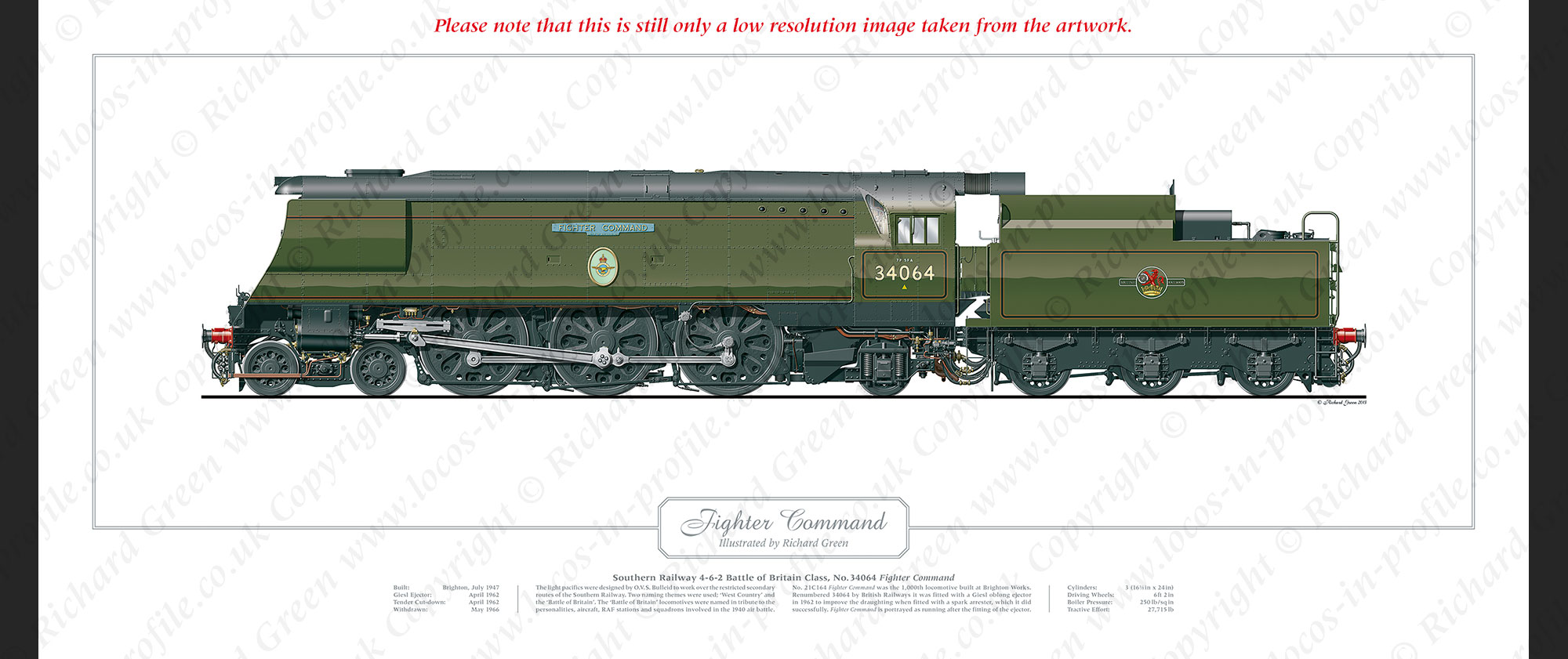 SR Battle of Britain (Light Pacific) Class No. 34064 Fighter Command - Giesl ejector (O V S Bulleid) Steam Locomotive Print