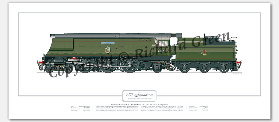 SR Battle of Britain (Light Pacific) Class No. 34072 257 Squadron (O V S Bulleid) Steam Locomotive Print