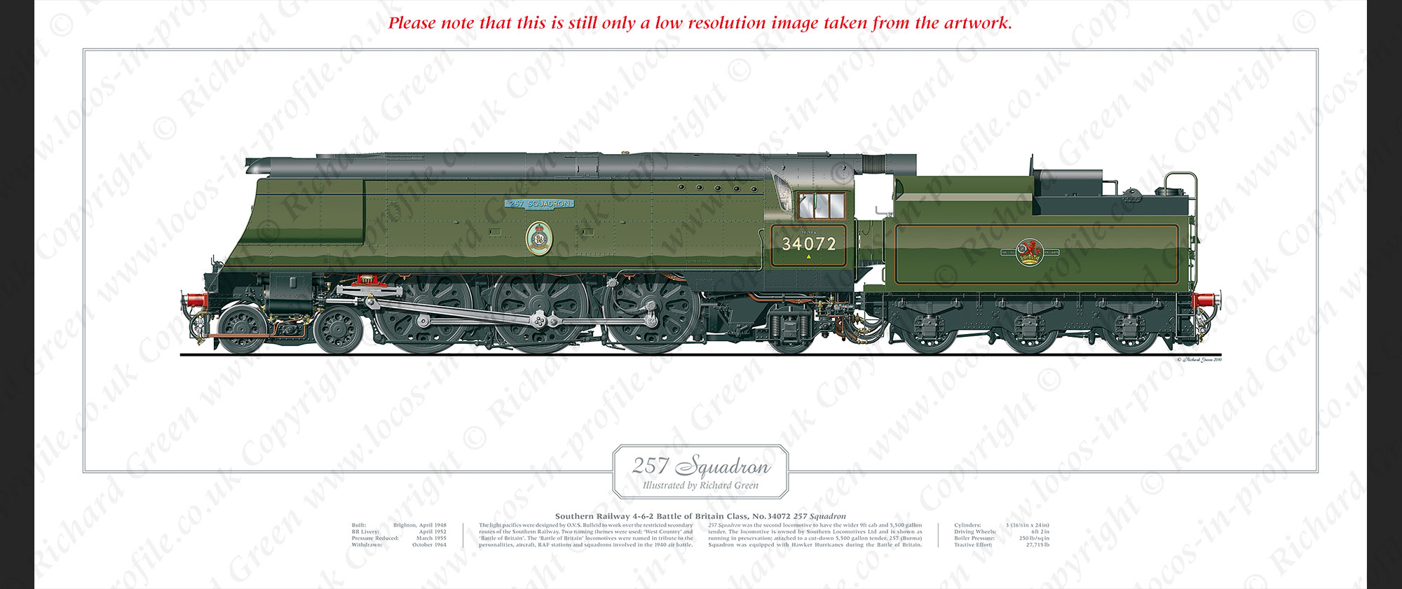 SR Battle of Britain (Light Pacific) Class No. 34072 257 Squadron (O V S Bulleid) Steam Locomotive Print