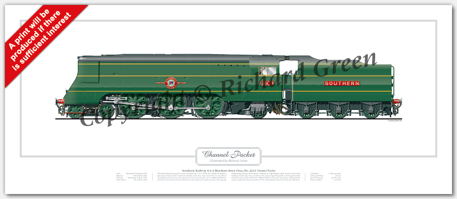 SR Merchant Navy Class No. 21C1 Channel Packet (O V S Bulleid) Steam Locomotive Print