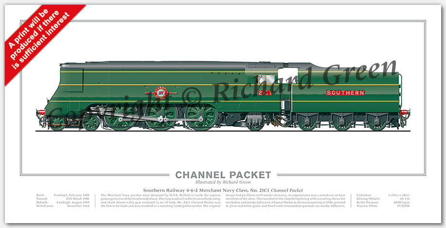 SR Merchant Navy Class No. 21C1 Channel Packet (O V S Bulleid) Steam Locomotive Print