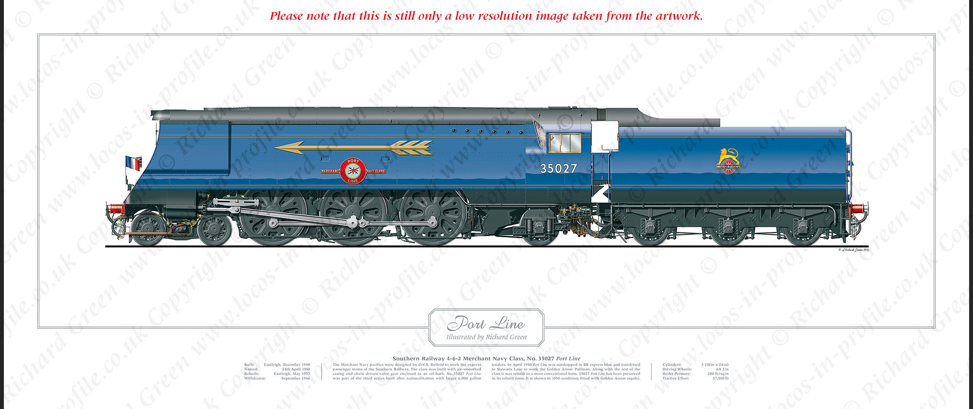 SR Merchant Navy Class No. 35027 Port Line (O V S Bulleid) Steam Locomotive Print