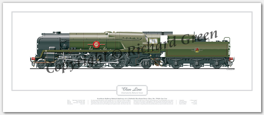 SR Merchant Navy Class 35028 Clan Line (O V S Bulleid) Steam Locomotive Print