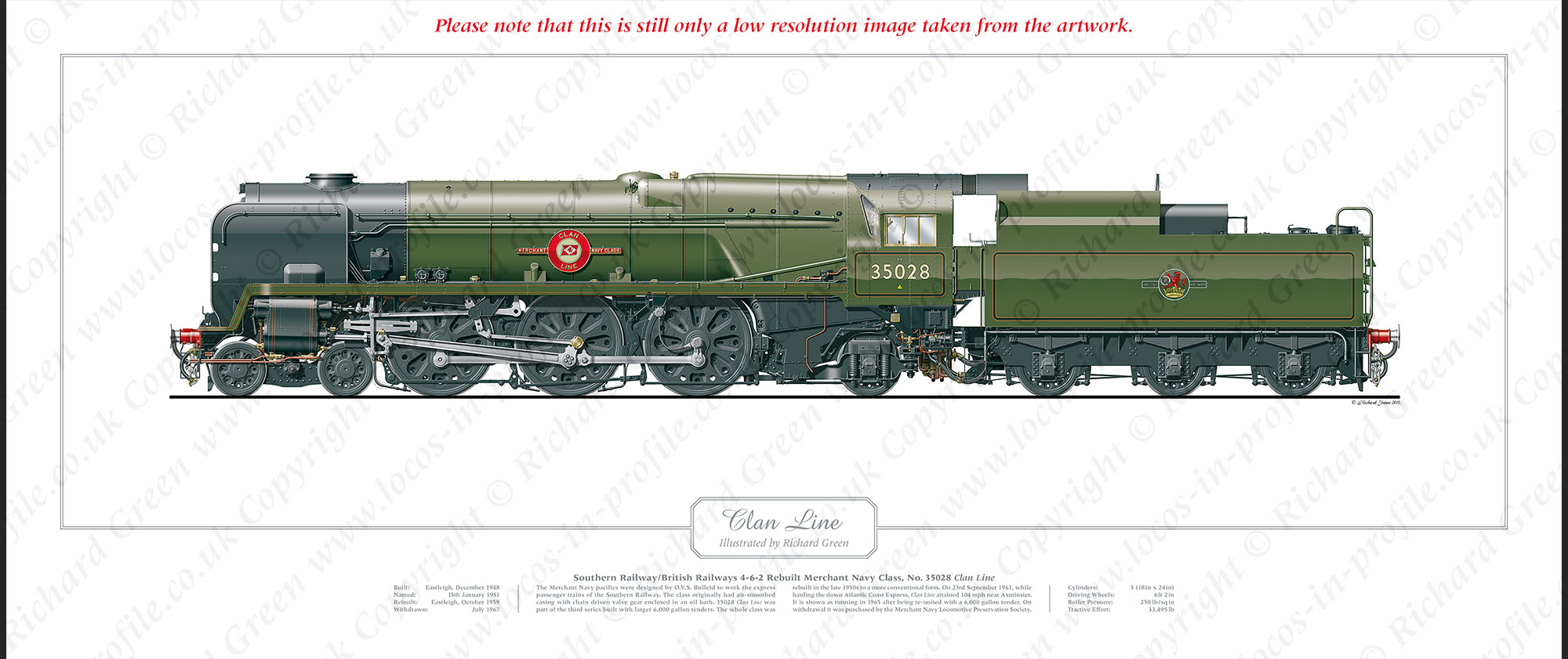 SR Merchant Navy Class 35028 Clan Line (O V S Bulleid) Steam Locomotive Print