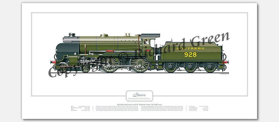 SR Schools Class No. 928 Stowe (R E L Maunsell) Steam Locomotive Print